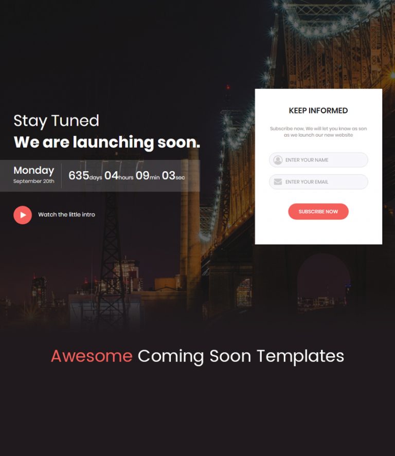 Stay Tuned Coming Soon Responsive Bootstrap HTML5 Templates