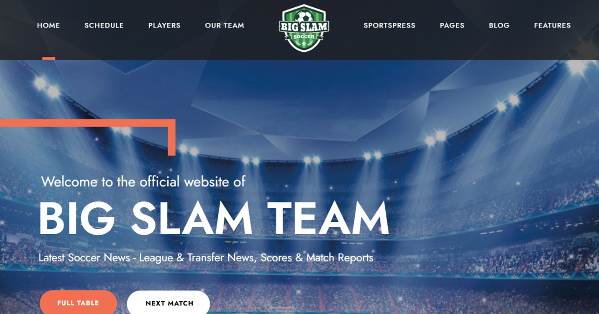 Big Slam Sport Clubs – Soccer WordPress Theme