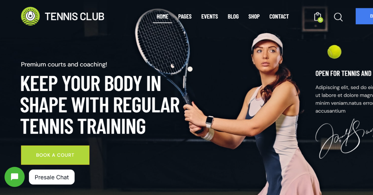 Tennis Club – Sports Theme
