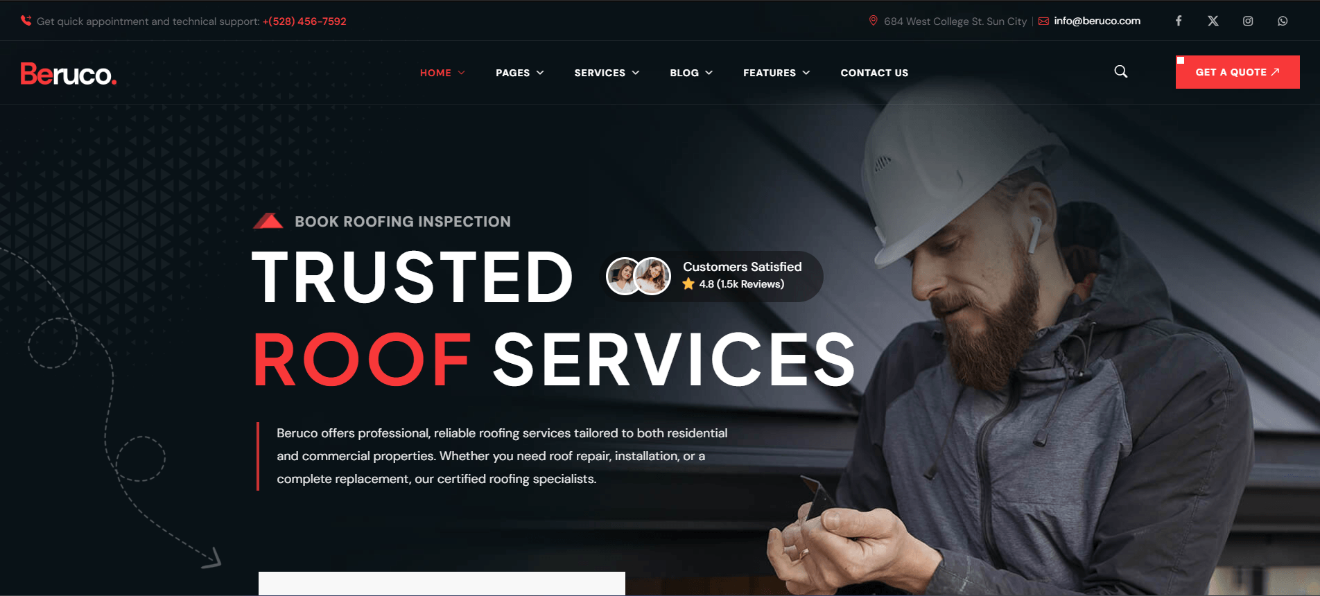 Beruco - Roofing Services WordPress Theme
